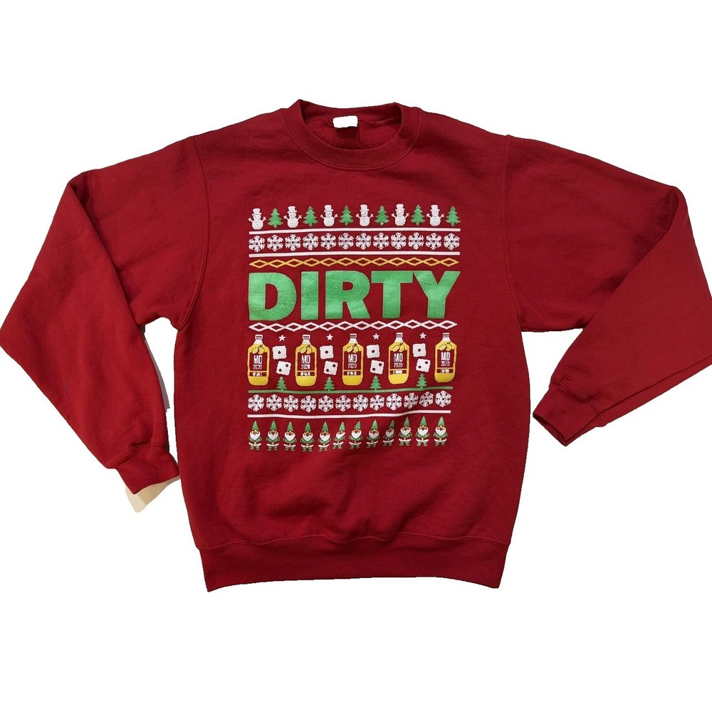 Dirty Christmas Y2K Sweatshirt Mens S Red Ugly Sweater Fair Isle Funny Novelty
